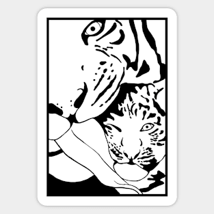 Tiger Mother Kiss in Black and White Sticker